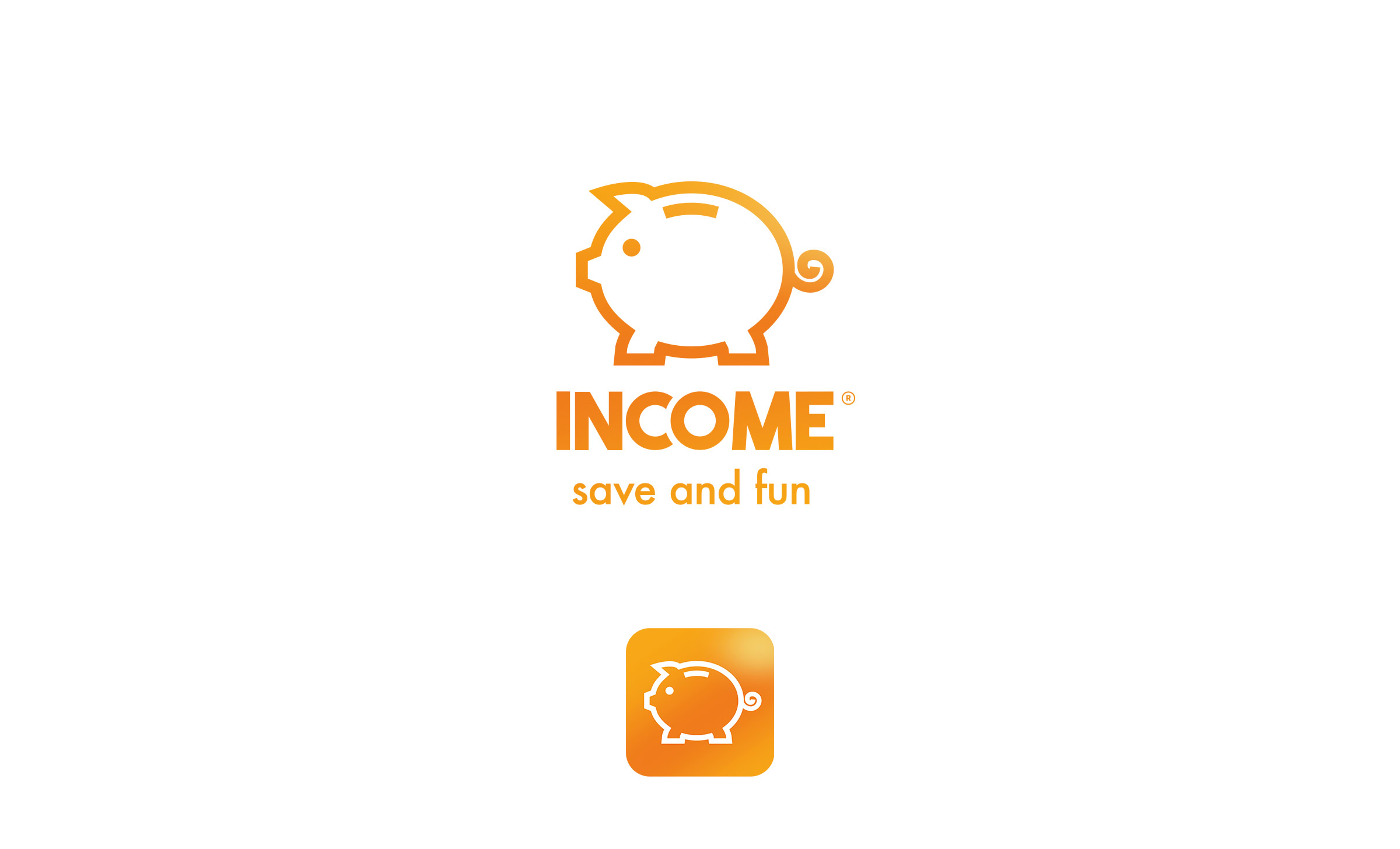 Logo design di Income, app italiana di cashback, con simbolo del salvadanaio e payoff save and fun – progetto di brand identity di Davide Onida Logo design di Income, app italiana di cashback, con simbolo del salvadanaio e payoff save and fun – progetto di brand identity di Davide Onida