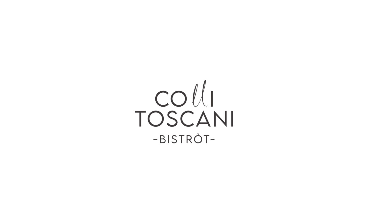 Il logo di Colli Toscani Bistròt utilizza linee pulite e delicate, ma al contempo evoca il paesaggio iconico toscano. Le due "L" disegnate affiancate nel marchio, che si distaccano dal font bastoni del resto, simboleggiano i cipressi delle strade campestri, mentre le parole sovrapposte richiamano l’armonia del paesaggio collinare, apprezzabili anche dalla veranda del ristorante.