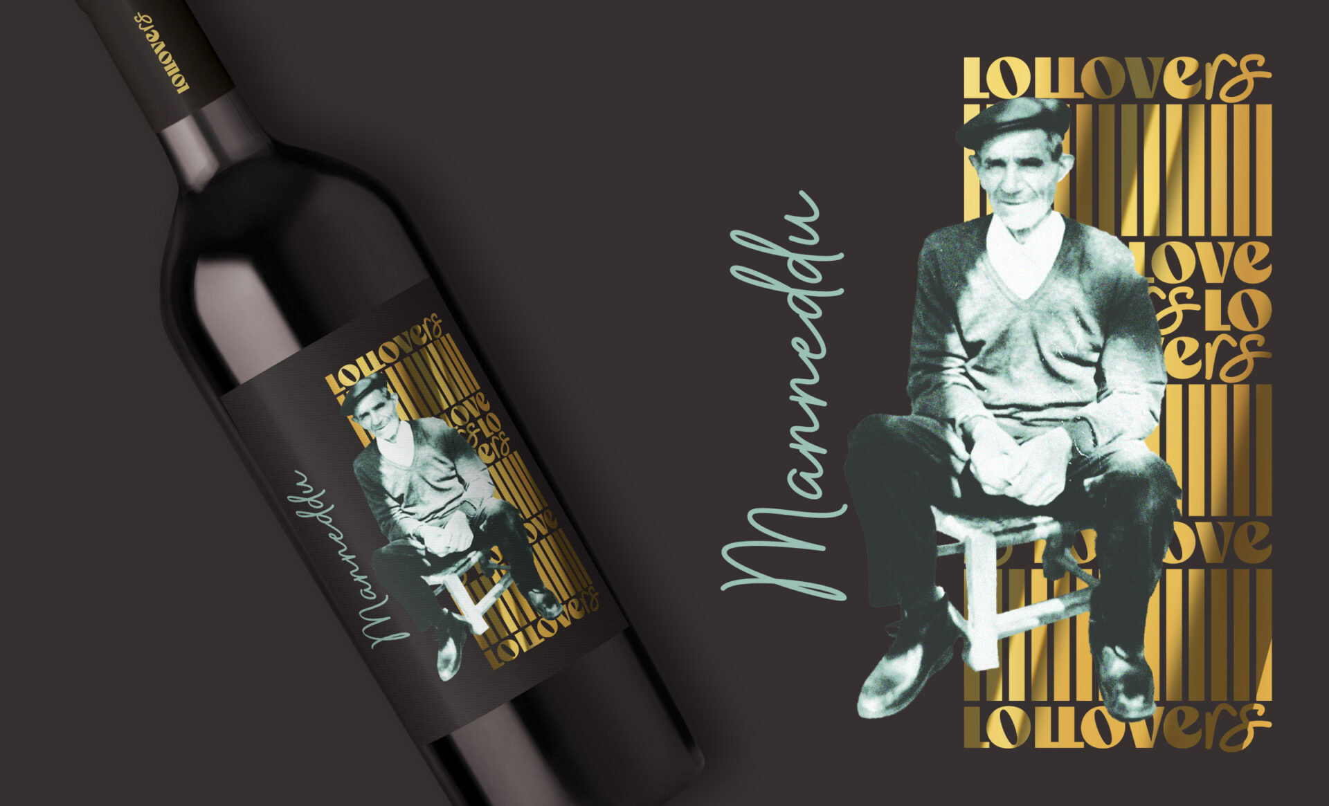 Alla figura del nonno si ispira l’etichetta del vino, con la stessa forza e il design disruptive che rende questa identità visiva così speciale e l’aggiunta di una laminazione oro sull’etichetta.