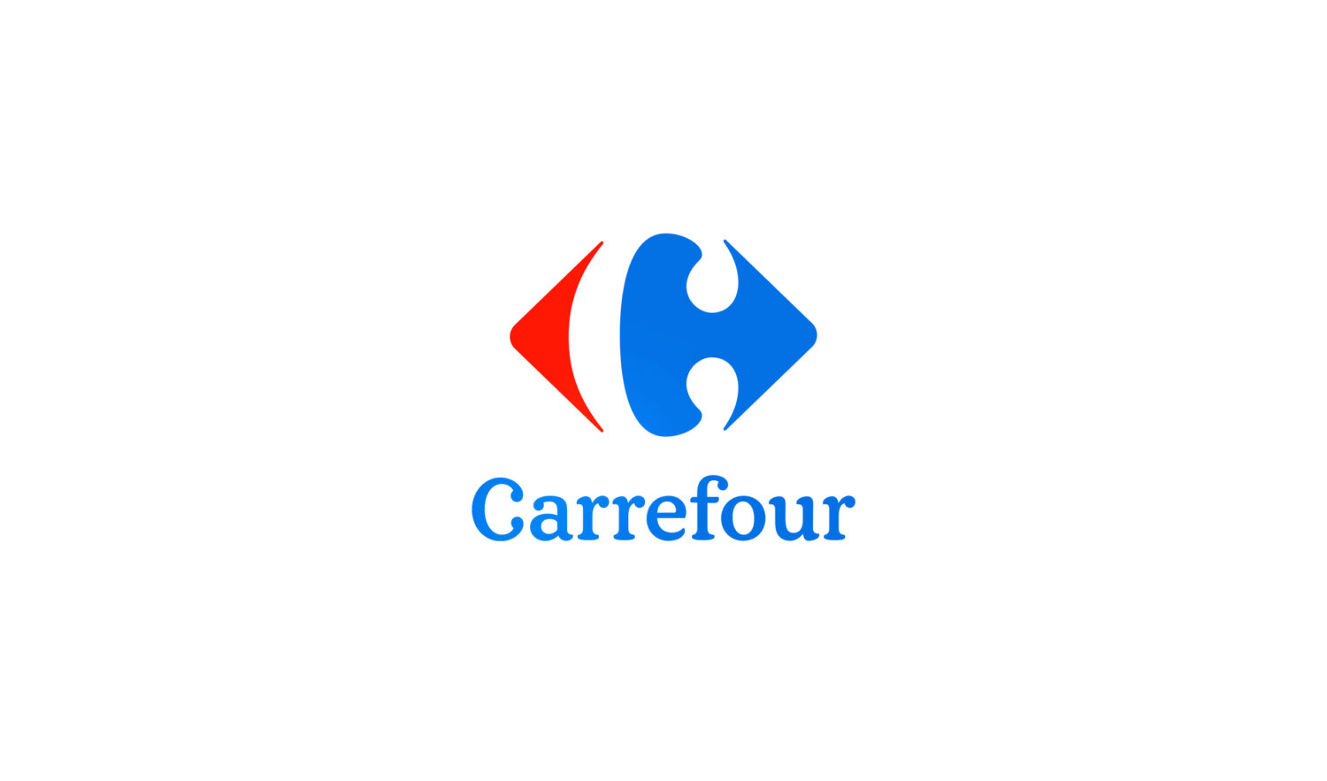 Carrefour — Logo Carrefour, due frecce blu e rossa opposte con una "C" bianca nello spazio negativo, sopra la scritta blu "Carrefour".