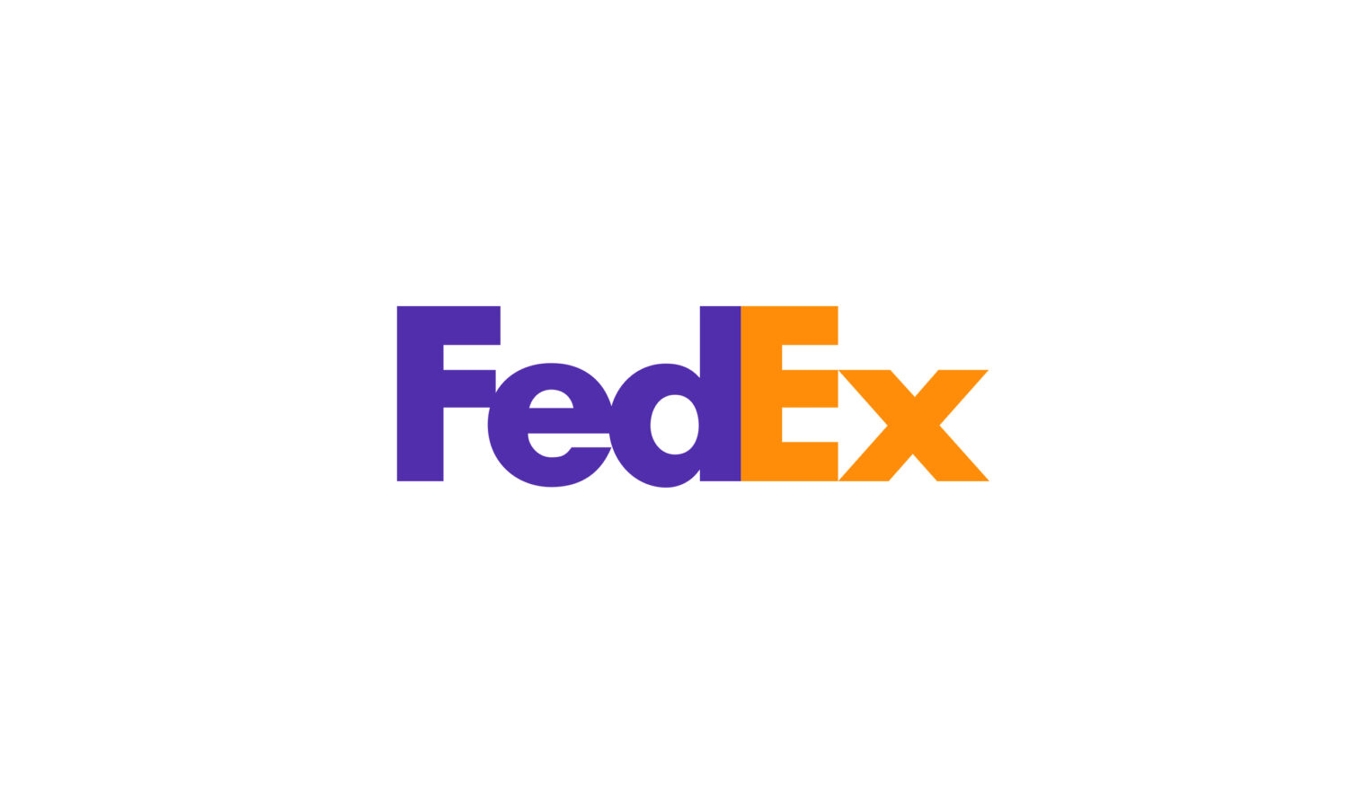 FedEx — Logo FedEx, scritta viola e arancione con una freccia bianca nascosta tra la "E" e la "x".