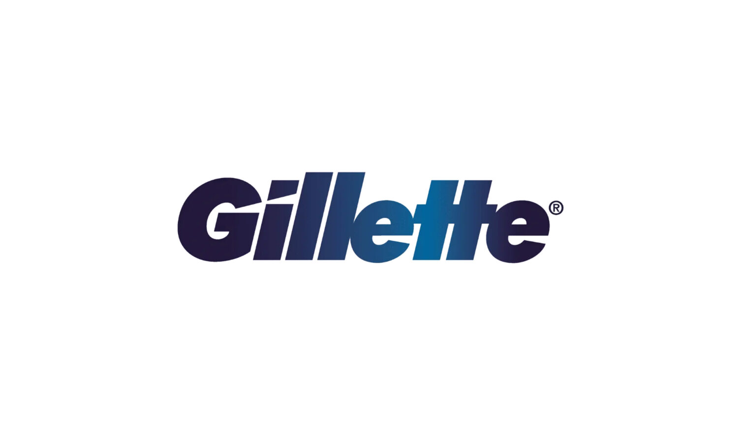 Gillette — Logo Gillette, lettering blu con tagli netti nella "G" e nella "i" che richiamano una lama.