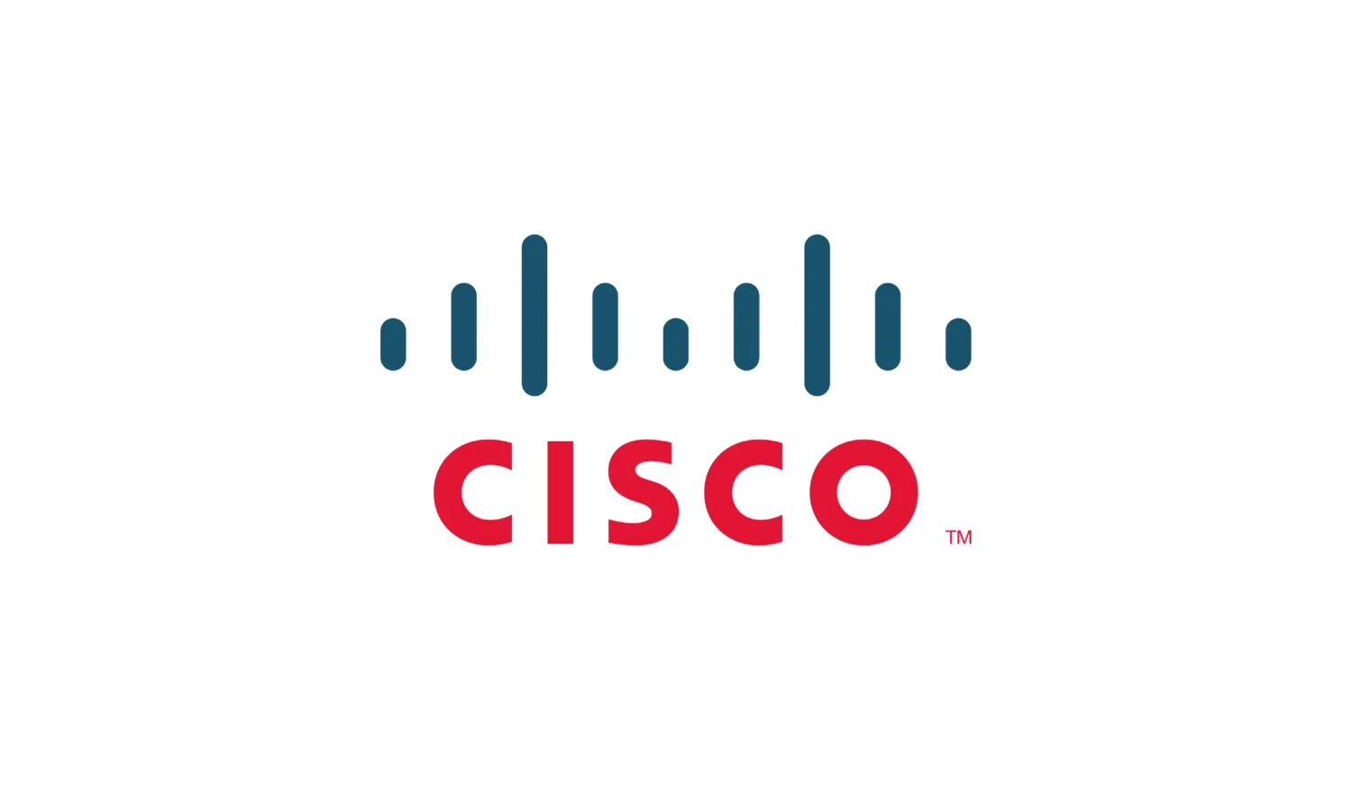 Cisco — Logo Cisco, scritta rossa sormontata da barre verticali blu che evocano un'onda di segnale e i piloni del Golden Gate.