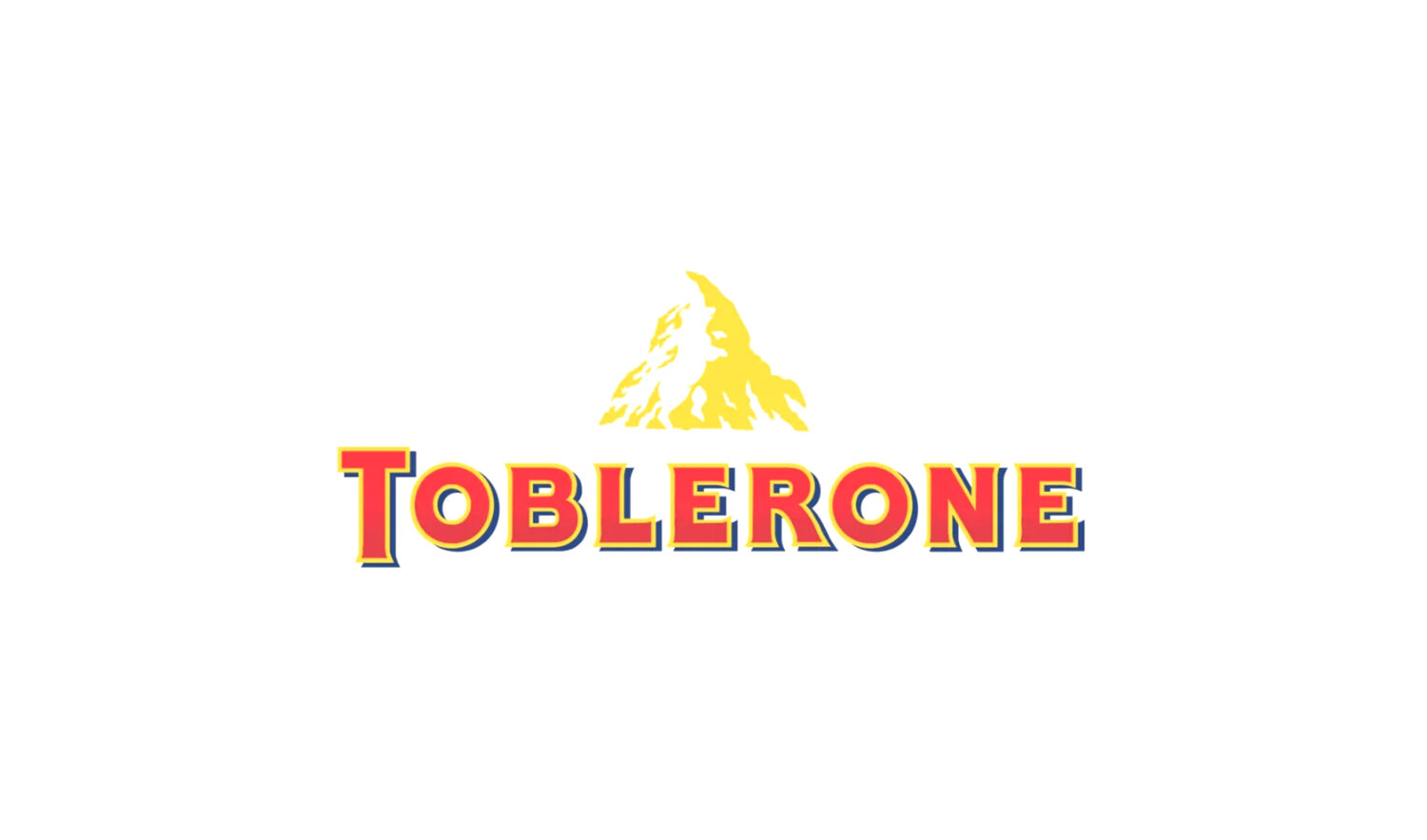 Toblerone — Logo Toblerone, scritta rossa e montagna gialla del Cervino con la sagoma di un orso nascosta nel profilo.